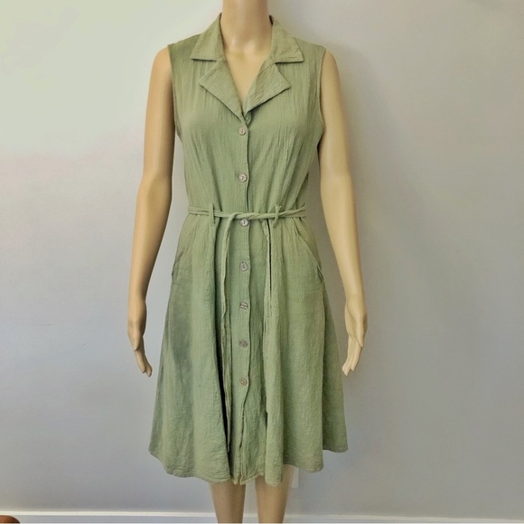 SUZY SHIER Mint Green Shirt Button Down Belted A Line Sleeveless Midi Dress. - Picture 9 of 9